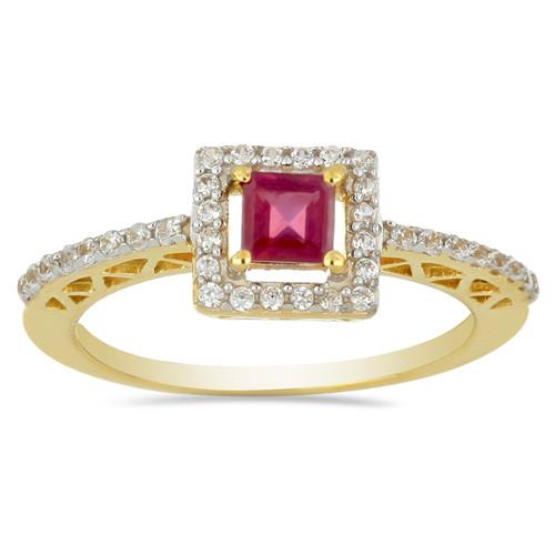 14K GOLD NATURAL GLASS FILLED RUBY GEMSTONE HALO RING